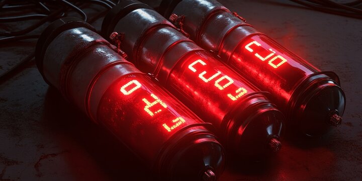 Three red glowing Nixie tubes display 047.