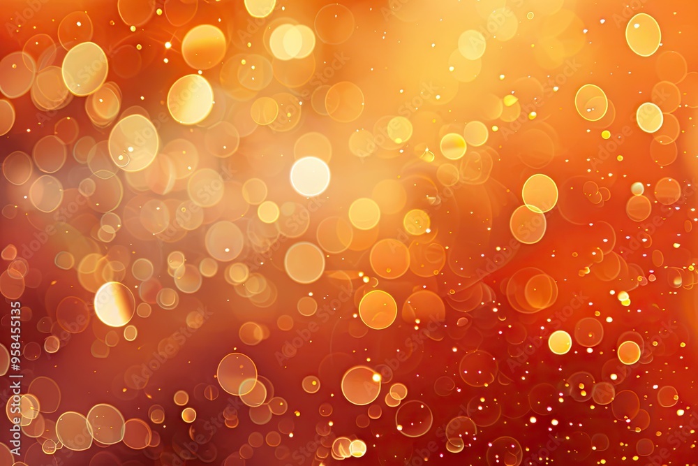 Poster soft orange bokeh lights on gradient red and white background.