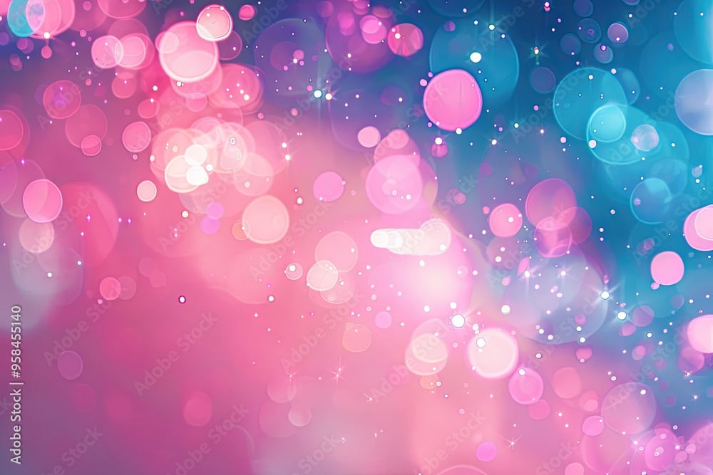 Poster soft pink and blue bokeh lights on gradient background.