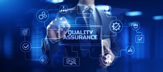 Quality assurance standard control certification technology concept.