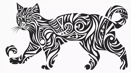 cat illustration with fully tribal tattoo art design