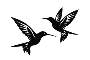 silhouette abstract flying hummingbirds isolated on white background illustration