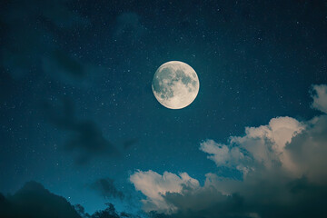 Fototapeta premium A Serene Night Sky, Bathed in the Glow of a Full Moon, Inviting Tranquility and Rest.