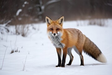 A Charming Fox Exploring a Snowy Landscape in Winter