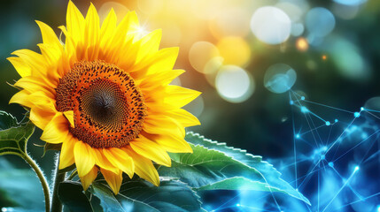 Fototapeta premium Impressionist Oil Painting of a Single Sunflower in Bloom with Softly Blurred Background