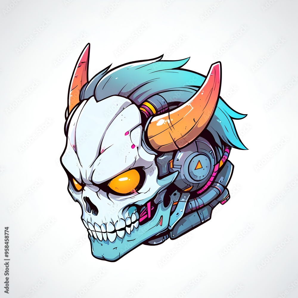 Sticker cyber skull with horn