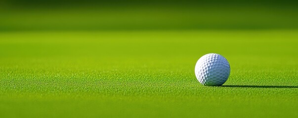 Isolated golf ball on pristine green surface under bright sunlight symbolizing leisure and sports