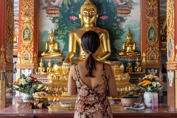 Fototapeta premium Praying temple adult woman.