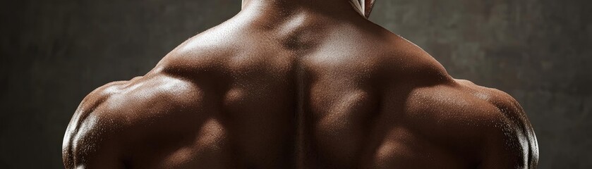 Fototapeta premium A powerful display of muscular strength and definition, showcasing a sculpted back and impressive physique in dramatic lighting.