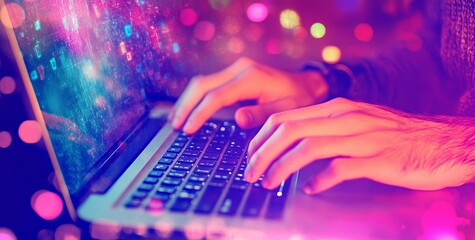Top view, laptop, search engine browser, 3D abstract networking, home research with IOT and hologram, woman, technology, keyboard, or seo in the future.