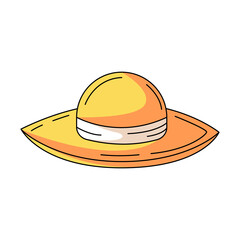 Sunhat, colorful icon. Sun protection, travel and vacation concept, flat outline icon, color illustration. For logo, sticker, coloring book, label