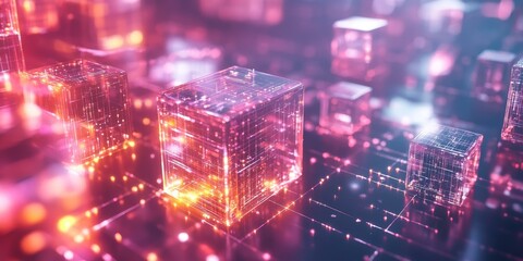 Obraz premium Glowing cubes on a futuristic grid.