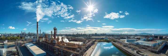 Aerial view of oil refinery and industrial infrastructure showcasing its vast industrial structures