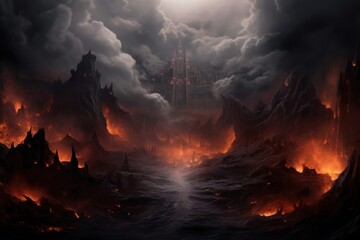 Landscape mountain fantasy architecture.