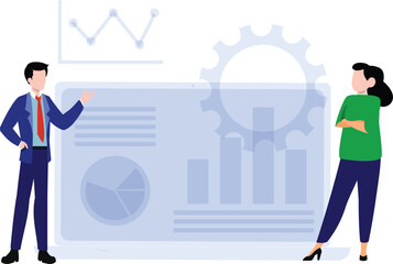 Obraz premium Boy and girl working on graph management.