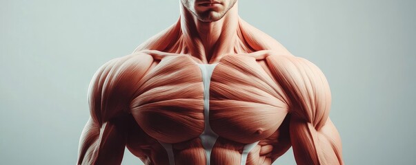 Anatomical sculpture highlighting male muscle structure, showcasing strength and fitness in a dramatic perspective.