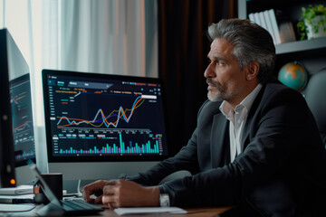 Financial advisor discussing investment strategies with a client over digital charts,HD, professional shoot,