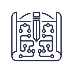 Blueprint with pencil and circuit design, symbolizing the intersection of creativity and technology in the DesignPhase.