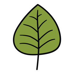 Hand drawn cartoon green leaf on white background.
