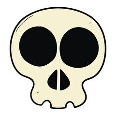 Hand drawn cartoon halloween human skull on white background.