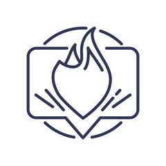 Line art of a flame inside a speech bubble, symbolizing a heated outburst or intense conversation.