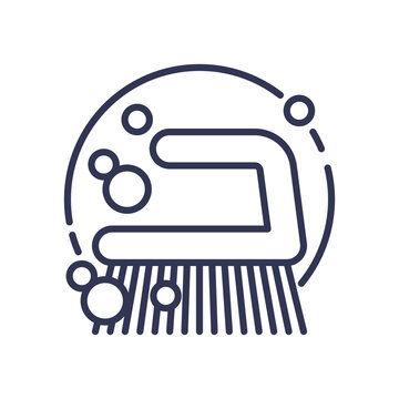 Line art of a scrubbing brush with bubbles, symbolizing intensive cleaning and thorough scrubbing.