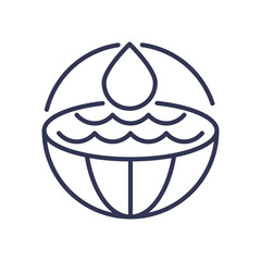 Icon of a water droplet falling into a bowl, symbolizing water storage and supply.