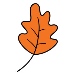 Hand drawn cartoon oak autumn leaf on white background.