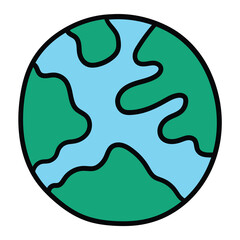 Hand drawn cartoon planet earth on white background.