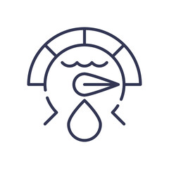 Line icon representing water usage and monitoring with a gauge, water droplet, and bird.