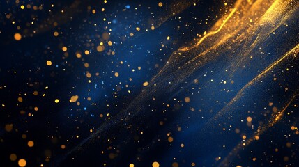An abstract futuristic background with gold blue glowing neon and bokeh light, data transfer concept, fancy wallpaper, and