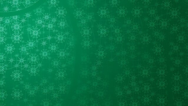 Abstract green background with white snowflake-like pattern.