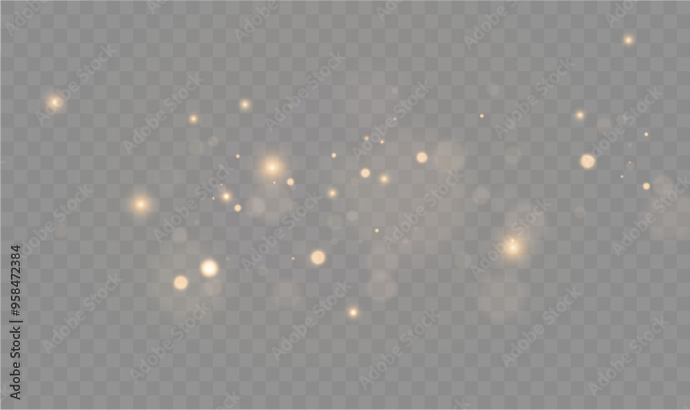 Wall mural christmas glowing light confetti and spark overlay. shimmering dust golden dust sparks. bokeh lights