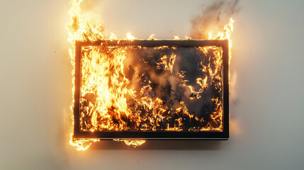 Modern Flat-screen TV Engulfed in Flames – Dramatic Fire and Smoke Scene