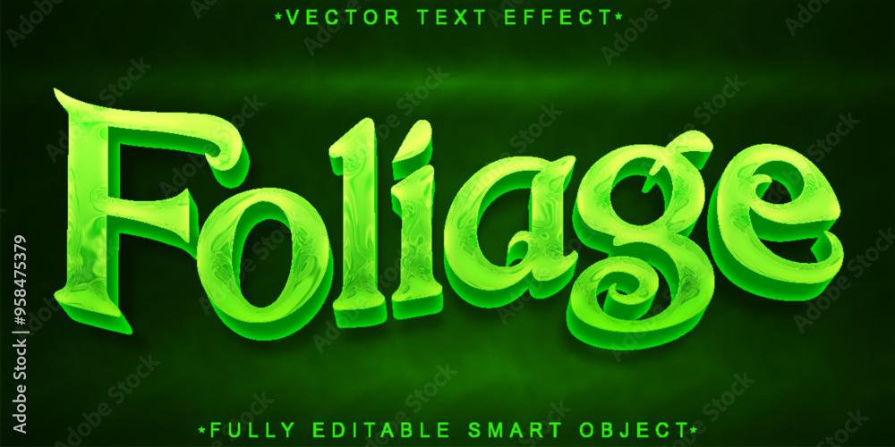 Poster green botanic foliage vector fully editable smart object text effect