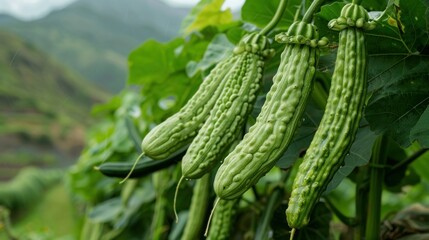 Fototapeta premium Beautiful vegetables bitter growers in mountains Beautiful vegetables