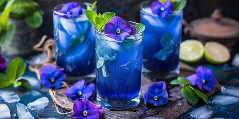 Lemon And Mint Blue Drinks with black background 