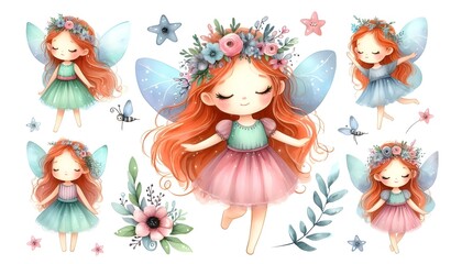 Cute fairy watercolor clipart.