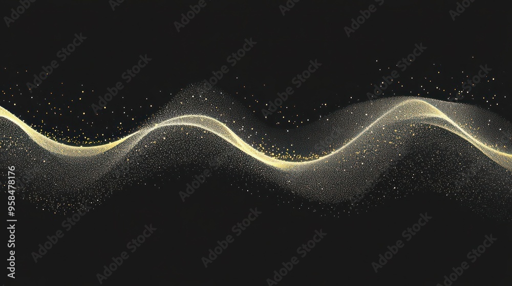 Poster the artwork shows a golden wave with sparkling particles on a dark backdrop, creating an elegant vis
