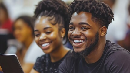 Two enthusiastic students share a moment while actively participating in a collaborative learning experience