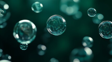 Captivating Floating Soap Bubbles Against a Green Background Stunning Macro Photography