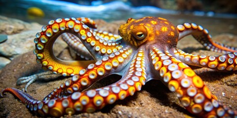 Obraz premium A detailed close-up photo of a colorful octopus in the ocean , marine life, underwater, tentacles, sea creature