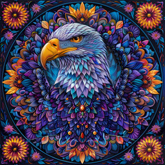 Fototapeta premium very bright and colorful mandala,very detailed high quality,object in center,eagle whole body