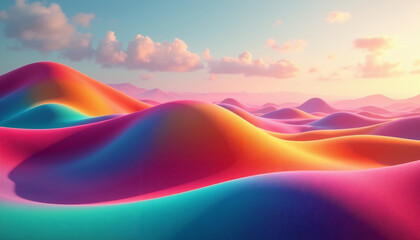 Rainbow colored rolling hills landscape.