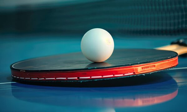 Ping pong paddle and ball on table