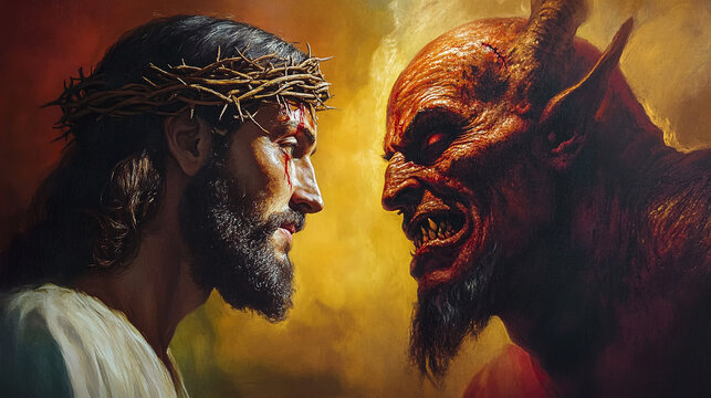 Jesus stands before the devil