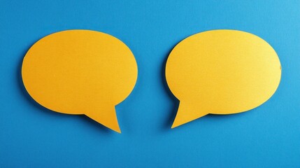 Yellow speech bubbles against a blue backdrop highlight the theme of dialogue and interaction