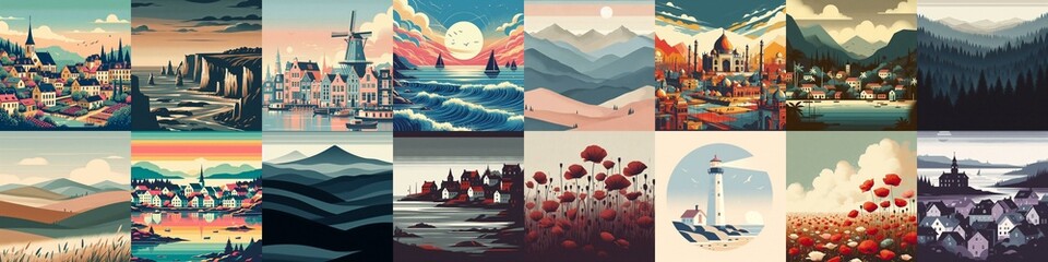 Obraz premium Minimalistic style landscapes. AI generated illustration