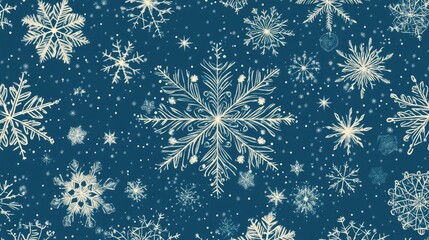 Line art illustration featuring a winter snowflake design on a seamless background