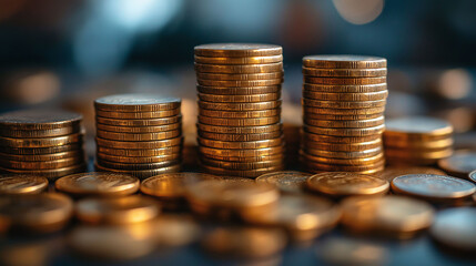 Gold Coin Stacks Financial Growth Savings Money Business Concept